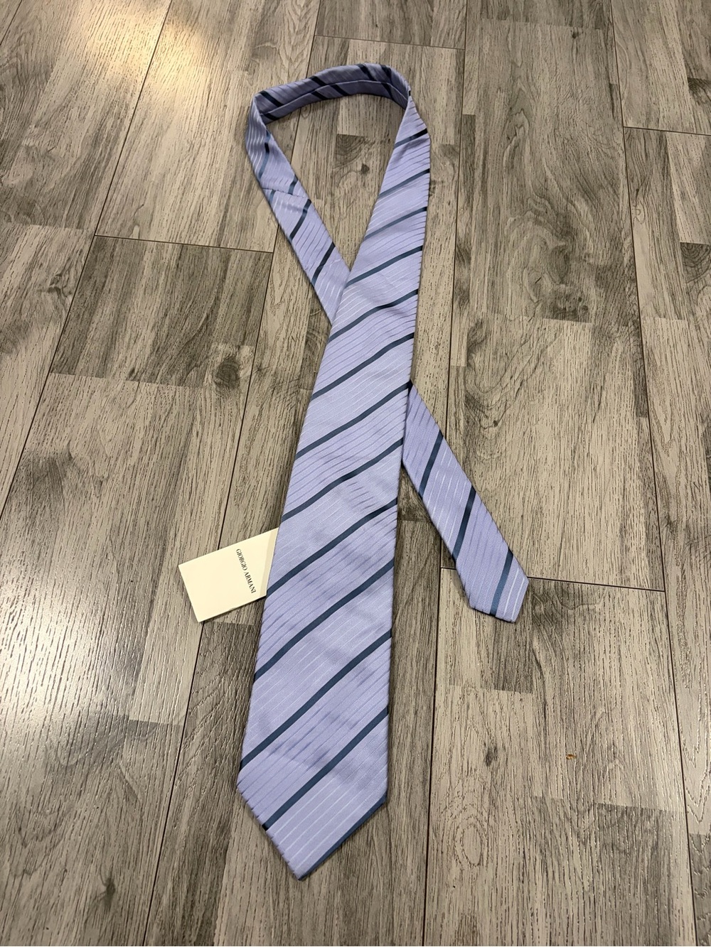 NWT Giorgio Armani Light Blue Tie with Dark Blue Diagonal Stripes